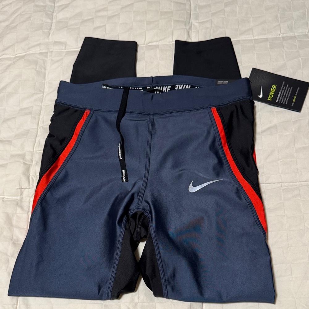Nike Black and Blue Leggings with Red Highlights